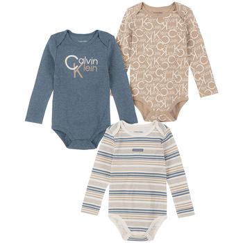 商品Calvin Klein | Baby Boys Stripes and Logo Long Sleeve Bodysuits, Pack of 3,商家Macy's,价格¥346图片