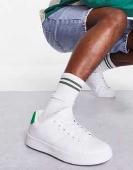 推荐Truffle Collection lace up trainer in white with green tab商品