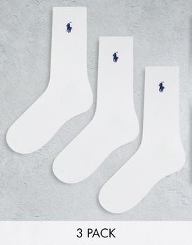 推荐Polo Ralph Lauren super soft crew socks 3 pack in white商品