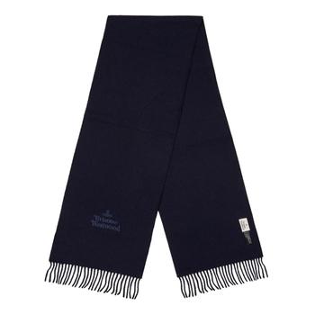 推荐Vivienne Westwood Embroidered Lambswool Scarf - Navy商品