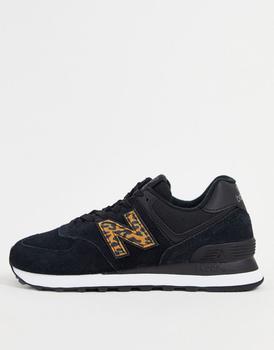 新百伦女鞋, New Balance | New Balance 574 trainers in black and leopard print商品图片 