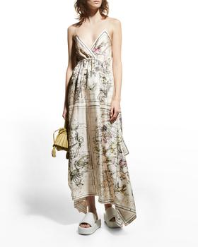 ROSETTA GETTY, ROSETTA GETTY | Map-Print Silk Handkerchief Maxi Dress商品图片 