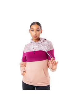 推荐Womens Leopard Colour Block Pullover Hoodie (Pink/Blush)商品