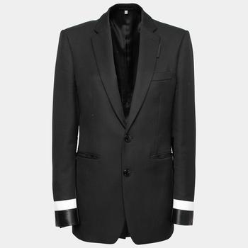 推荐Burberry Black Wool & Leather Inset Single Breasted Blazer M商品