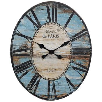 3R Studio | Decorative Oval Wood Wall Clock with Distressed Finish, Turquoise,商家Macy's,价格¥1287