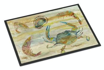 商品Caroline's Treasures | 24 in x 36 in Crab, Shrimp, Oyster Yellow Sky Door Mat Indoor/Outdoor,商家Verishop,价格¥304图片