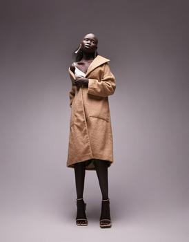 Topshop | Topshop Petite longline chuck-on brushed coat in camel商品图片,7.5折