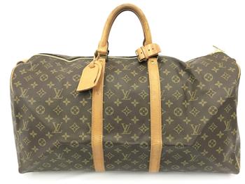 lv行李箱, [二手商品] Louis Vuitton | Louis Vuitton Brown Monogram Canvas Leather Keepall 55 cm Duffle Bag Luggage商品图片 