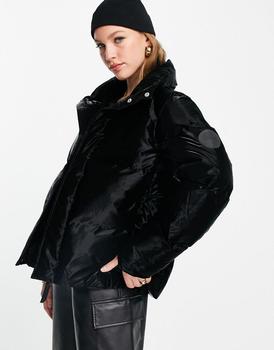推荐Rains 1522 boxy puffer winter jacket in velvet black商品