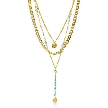 ADORNIA | 17-19" Adjustable 14K Gold Plated Turquoise Beaded Layered Freshwater Pearl Necklace 独家减免邮费