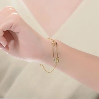 Genevive | Ga Sterling Silver 14k Gold Plated Clear Cubic Zirconia Pin Adjustable Bracelet,商家Premium Outlets,价格¥590