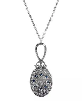 2028 | Silver-Tone, Pewter Oval Mirror With Blue Enamel and Light Sapphire Necklace,商家Macy's,价格¥192