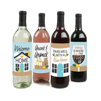 商品Welcome Home Housewarming - New Sweet Home Decorations for Women and Men - Wine Bottle Label Stickers - Set of 4图片