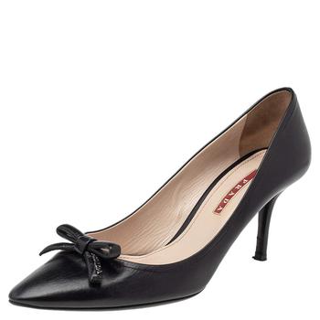 [二手商品] Prada | Prada Black Leather Bow Pointed Toe Pumps Size 38商品图片,2.7折
