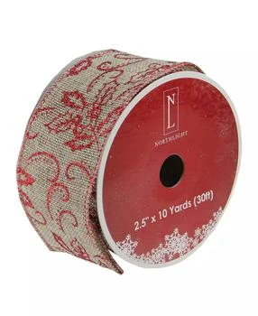 Northlight | Holly Red and Beige Burlap Wired Christmas Craft Ribbon 2.5" x 10 Yards,商家Macy's,价格¥68
