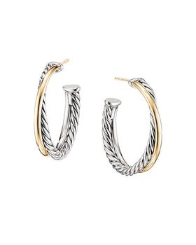 推荐Sterling Silver & 18K Yellow Gold Crossover Medium Hoop Earrings商品
