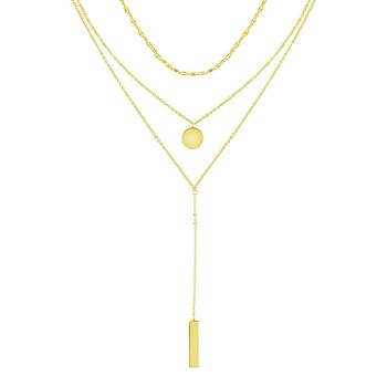 Essentials | Triple Chain 15" Layered Disc & Bar Necklace in Gold Plate or Silver Plate商品图片,5折×额外8折, 额外八折