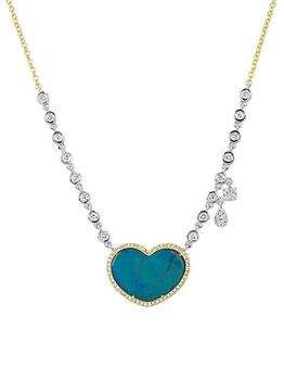 商品Meira T | Two-Tone 14K Yellow Gold, Opal & Diamond Heart Pendant Necklace,商家Saks Fifth Avenue,价格¥10616图片