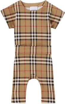 Burberry | 驼色格纹婴儿连体衣 & 长裤套装 
