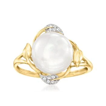 Ross-Simons | Ross-Simons 10-10.5mm Cultured Pearl Leaf Ring With Diamond Accents in 14kt Yellow Gold,商家Premium Outlets,价格¥3350
