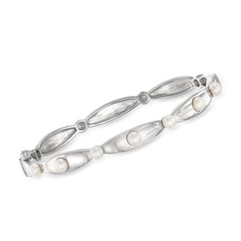 商品Ross-Simons 4-4.5mm Cultured Pearl Curved Bangle Bracelet in Sterling Silver图片
