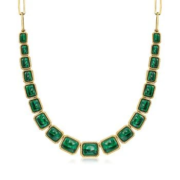 Ross-Simons | Ross-Simons Malachite Graduated Paper Clip Link Necklace in 18kt Gold Over Sterling 7.9折, 独家减免邮费