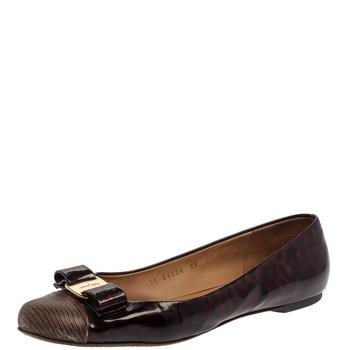 菲拉格慕芭蕾鞋, [二手商品] Salvatore Ferragamo | Salvatore Ferragamo Brown Lizard Embossed And Patent Leather Vara Bow Ballet Flats Size 40商品图片 2.5折