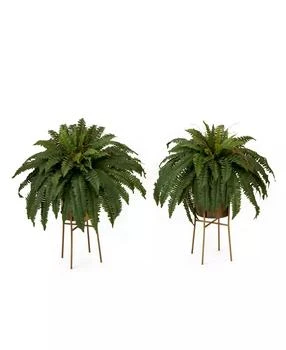 NEARLY NATURAL | 32" Artificial Boston Fern Plant with Metal Planter with Stand DIY Kit Set of 2,商家Macy's,价格¥1032