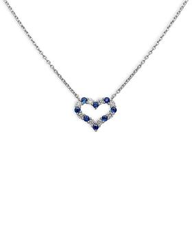 商品Blue Sapphire & Diamond Heart Pendant Necklace in 14K White Gold, 18" - 100% Exclusive图片
