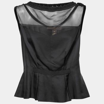 lv丝巾, [二手商品] Louis Vuitton | Louis Vuitton Black Silk Rose Applique Sleeveless Peplum Top L商品图片 满1件减$100, 满减