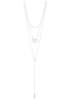 推荐White Rhodium Plated Triple Strand Interlocking Ring & 19mm Freshwater Pearl Necklace商品