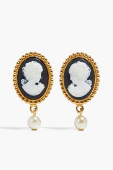 商品24-karat gold-plated, faux pearl and cameo clip earrings图片
