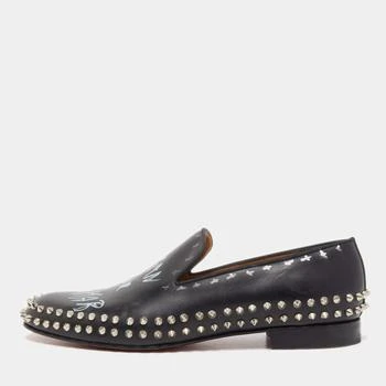推荐Christian Louboutin Black Leather Printed Spiked Loafers Size 42商品