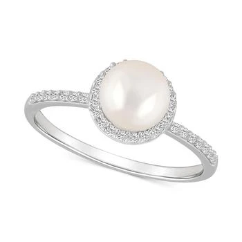 Macy's | Cultured Freshwater Pearl (7mm) & Lab-Created White Sapphire (1/5 ct. t.w.) Halo Ring in 10k White Gold,商家Macy's,价格¥6692