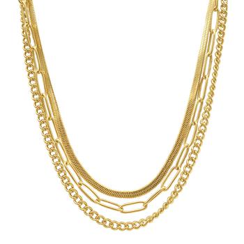 商品Adornia Curb Chain, Paper Clip Chain, and Herringbone Chain Necklace Set gold图片