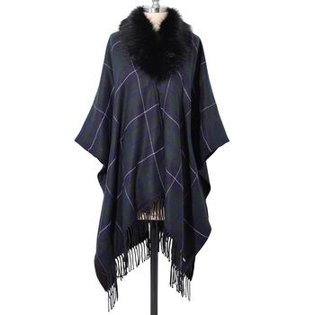 拉夫劳伦帽子好用吗, Ralph Lauren | Women's Reversible Plaid Ruana with Faux Fur Collar商品图片 