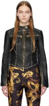 Versace | Black Bleached Leather Jacket,商家SSENSE,价格¥8047