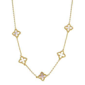 商品Adornia White Mother of Pearl Floral Necklace gold图片