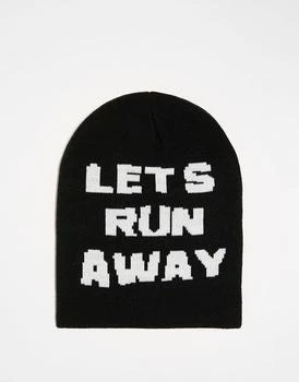 COLLUSION | COLLUSION Unisex skater beanie with graphic knit in black 