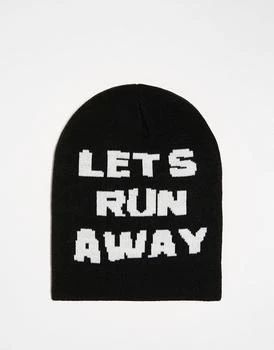 推荐COLLUSION Unisex skater beanie with graphic knit in black商品