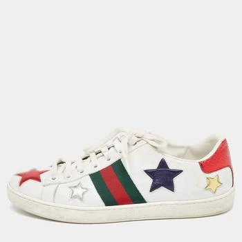 推荐Gucci White Leather Ace Stars Low Top Sneakers Size 37.5商品