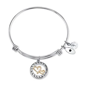 推荐Two-Tone Double Heart Mother Daughter Charm Bangle Bracelet in Stainless Steel with Silver Plated Charms商品