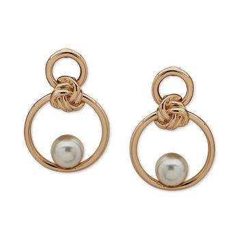 Anne Klein | Gold-Tone Imitation Pearl Knot & Circle Drop Earrings商品图片,