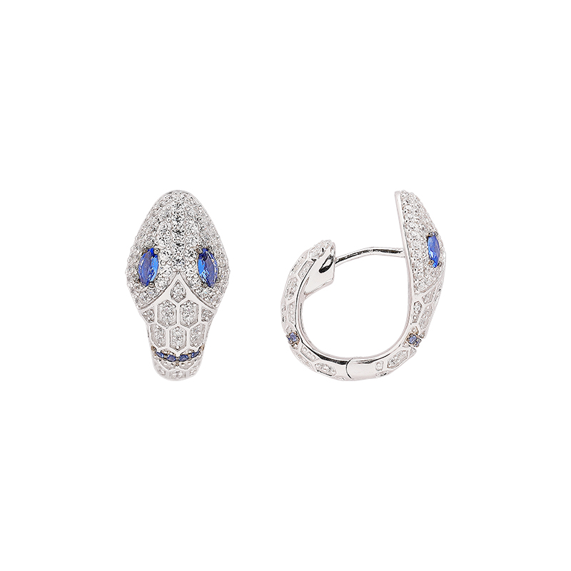 商品银镶晶钻蛇形设计感耳环女欧美动物圆形耳环（香港仓发货）图片