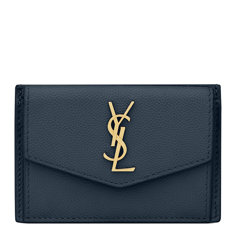 ysl包图片, Yves Saint Laurent | SAINT LAURENT PARIS/圣罗兰 YSL 22新款UPTOWN系列 女士夏龙蓝粒面压纹皮革徽标金扣翻盖开合卡包5823051GF0J4227商品图片 额外9.5折, 包邮包税, 额外九五折