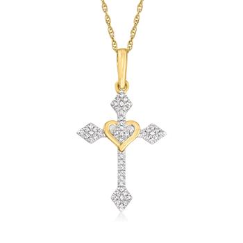 商品Canaria Diamond-Accented Heart Cross Pendant Necklace in 10kt Yellow Gold图片