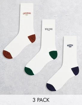 ASOS | ASOS DESIGN 3 pack sports sock in off-white with embroidery details 7折