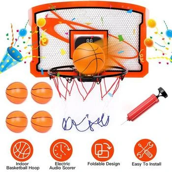Fresh Fab Finds | Indoor Mini Basketball Hoop Set Over Door Basketball Hoop with 4 Inflatable Balls Electric Audio Scorer Foldable Basket Gift for Kids and Adults,商家Verishop,价格¥441