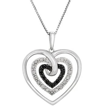 Macy's | Black Diamond (1/10 ct. t.w.) & White Diamond (1/20 ct. t.w.) Open Heart 18" Pendant Necklace in Sterling Silver,商家Macy's,价格¥1487