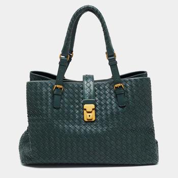 推荐Bottega Veneta Green Intrecciato Leather Medium Roma Tote商品